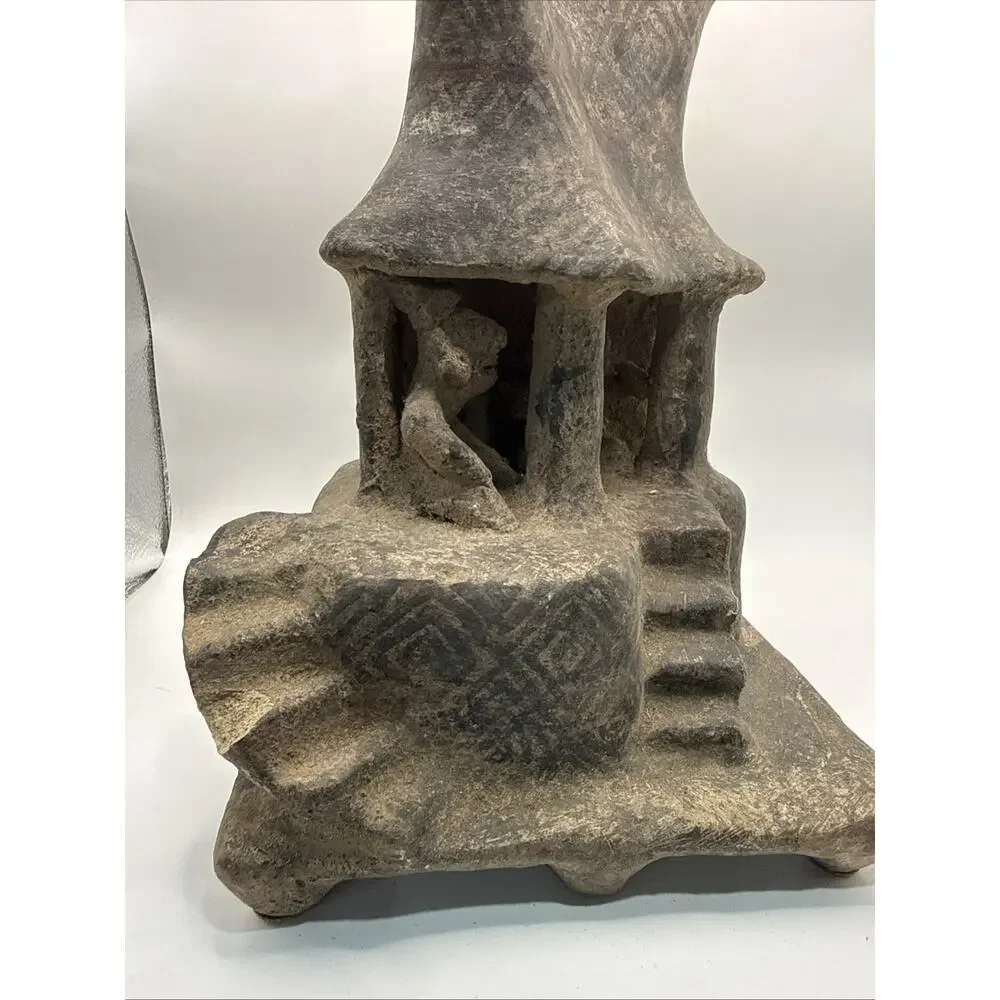 Ancient Nayarti Terracotta House Model W/ People Engraved “MEX” Made In Mexico *